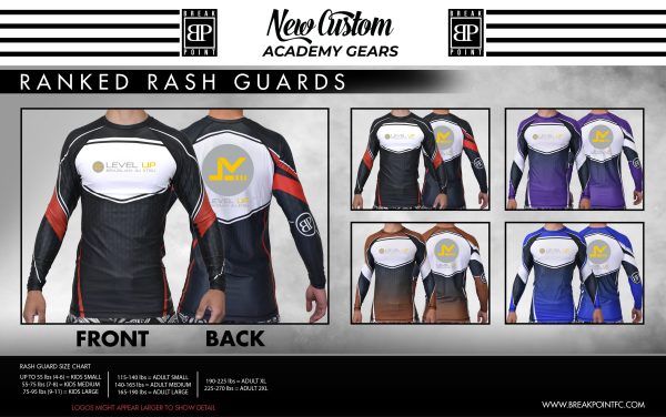 Level Up BJJ Academy Ranked Long Sleeve Rash Guards #025 A For Cheap