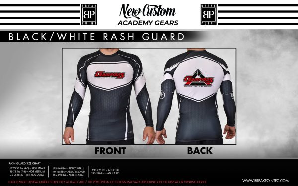 Champions Martial Arts Academy Academy Rash Guards Black White #928 Supply