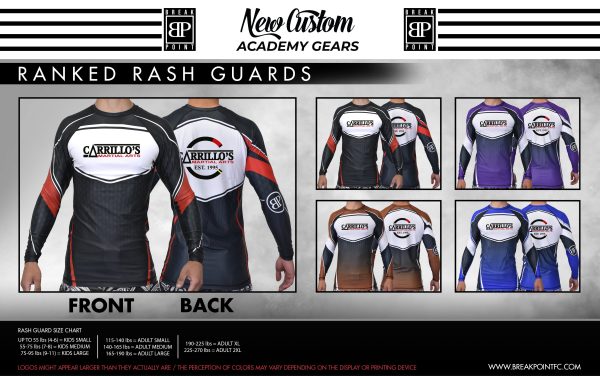 Carrillo Martial Arts Academy Ranked Long Sleeve Rash Guards #581 Discount
