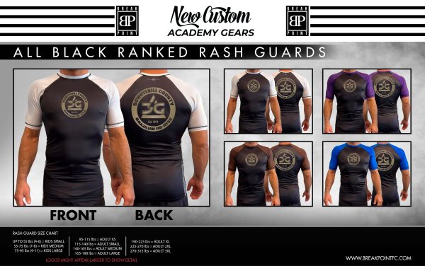 Schuylkill County BJJ All Black Ranked Short Sleeve Rash Guards #505 B (Gold) Online now