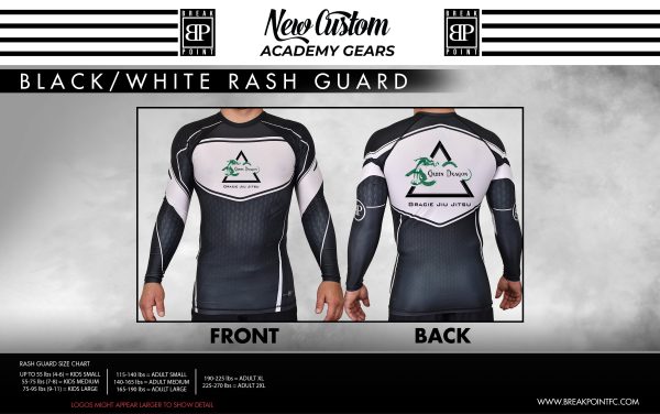 Green Dragon Gracie JiuJitsu Academy Rash Guards Black White #875 For Discount