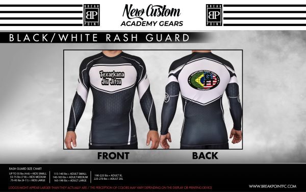 Texarkana Jiu Jitsu Academy Rash Guards Black White #558 Fashion