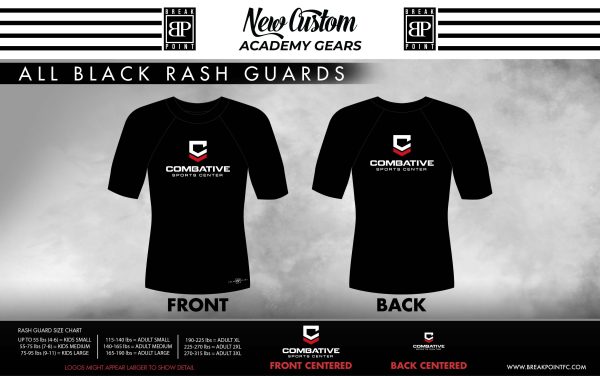Combative Sports All Black Custom Rash Guards Short Sleeves #389 Online now