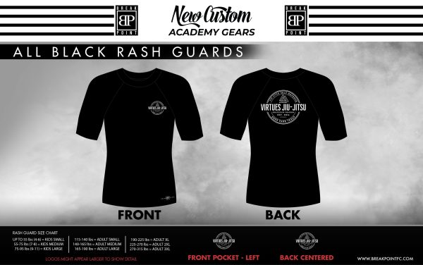 Virtues Jiu-Jitsu All Black Custom Rash Guards Short Sleeves #649 Cheap