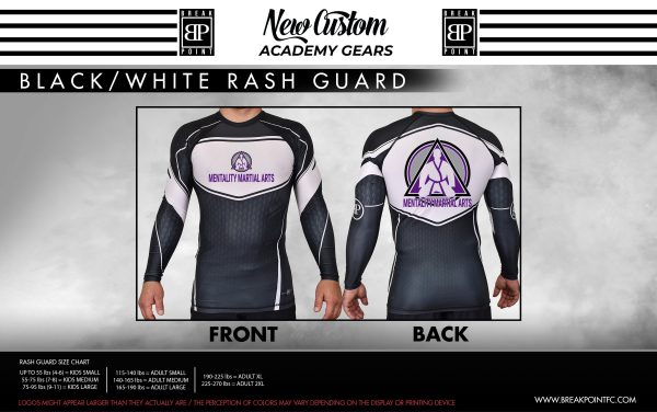 Mentality Martial Arts Academy Rash Guards Black White #704 A Online