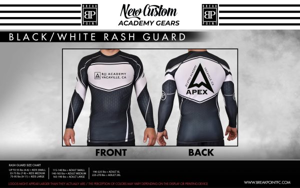 Apex Brazilian Jiu Jitsu Academy Rash Guards Black White #734 Cheap