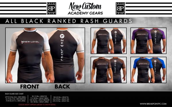 New Level Grappling Academy All Black Ranked Short Sleeve Rash Guards #1209 Online Sale