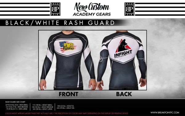 DC Fighters USA Academy Rash Guards Black White #394 Sale