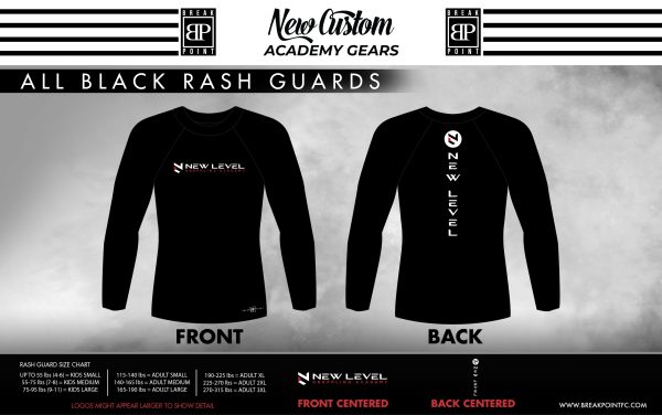 New Level Grappling Academy All Black Custom Rash Guards Long Sleeves #1209 Supply
